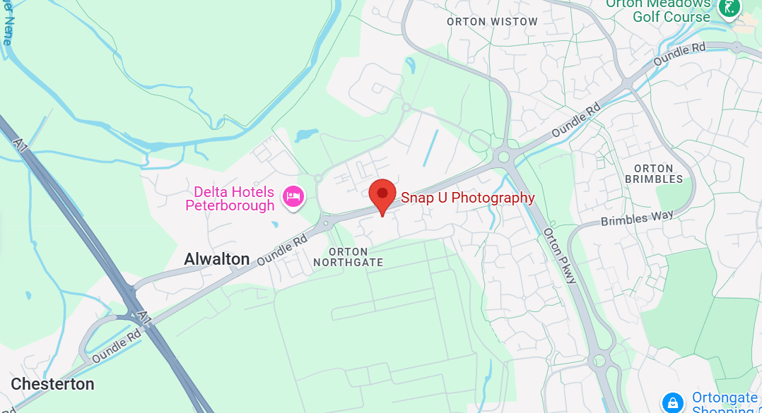 Map showing the areas of the United Kingdom covered by Snap U Photography from Peterborough